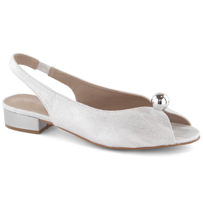 Srebrne ženske sandale na nisku petu T.Sokolski 136 srebro