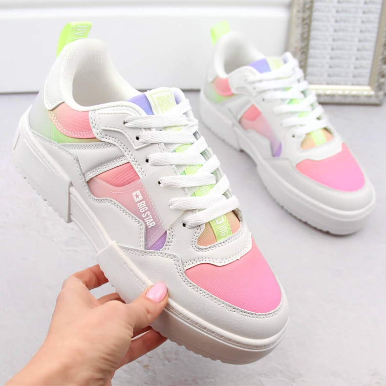 Ženske višebojne sportske cipele s platformom Big Star NN274359 bijela