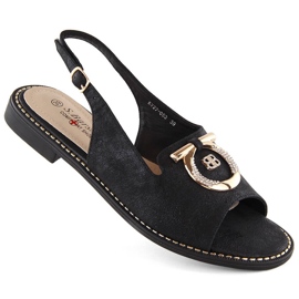 Udobne ženske sandale sa ukrasom crne S.Barski 053 crno