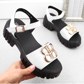 Ženske kožne sandale na visoku petu i platformu bijele boje Vinceza 7910 bijela