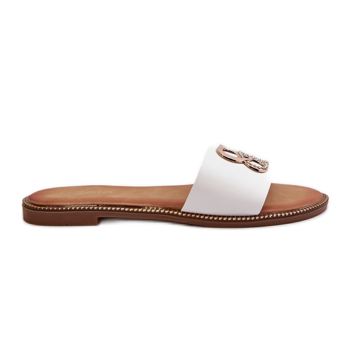 Ženske japanke s ukrasom od eko kože na ravnu petu, bijele sadria bijela