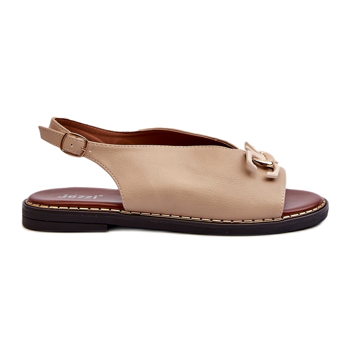 Ženske sandale na ravnu petu s bež Jezzi ukrasom