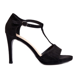 Vinceza Ženske sandale na visoku petu od eko brušene kože, crne obdarije crna