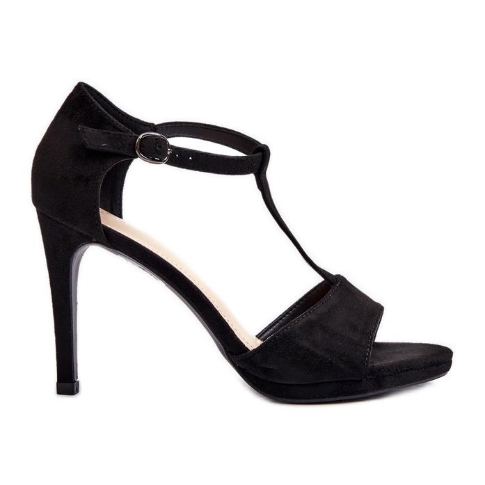 Vinceza Ženske sandale na visoku petu od eko brušene kože, crne obdarije crno