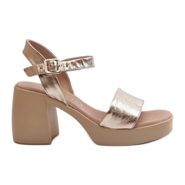 Zazoo 40386 Ženske kožne sandale na bloku, zlatne zlatni