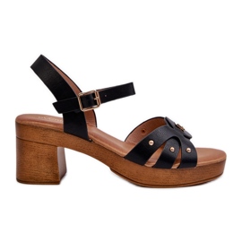 Ženske sandale na visoku petu od eko kože crne boje crno