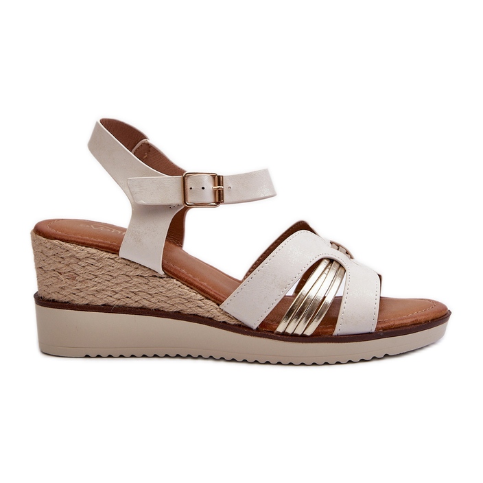 Ženske sandale na klin s pletenicom, bijelo/zlatne starlenna bijela