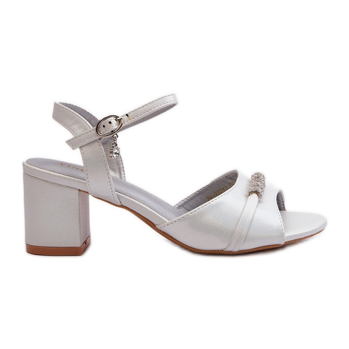 Vinceza Ženske sandale od eko kože na visoku petu sa srebrnim narhi ukrasima srebro