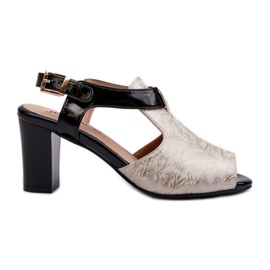 Jezzi Ženske sandale na visoku petu od eko kože, zlatne i crne Queenmarie boje zlatni