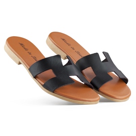 Crne ženske papuče od prirodne kože crna