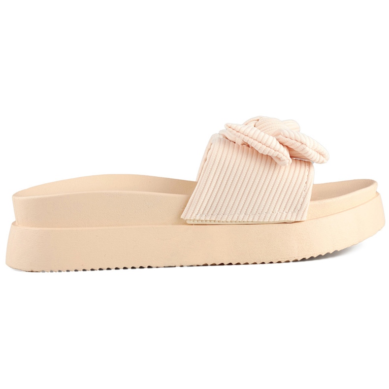 Bež ženske papuče s mašnom na debelom potplatu