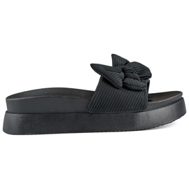 Crne ženske papuče sa mašnom na debelom potplatu crna