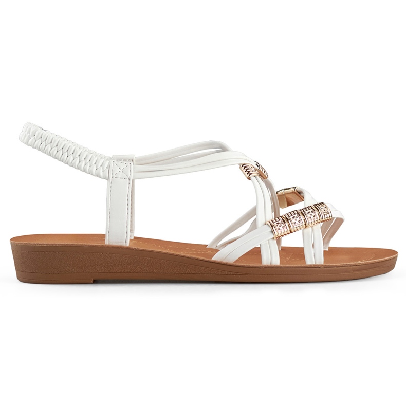 Ženske sandale sa elastičnom trakom sa zlatnim ukrasima bijela