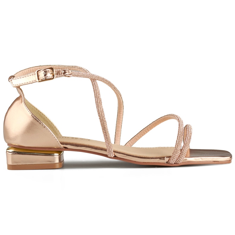 Elegantne ženske sandale na nisku petu s kubičnim cirkonima ružičasta