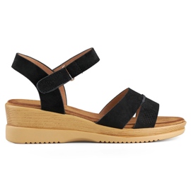 Crne antilop sandale na klin, udobne ženske sandale crna