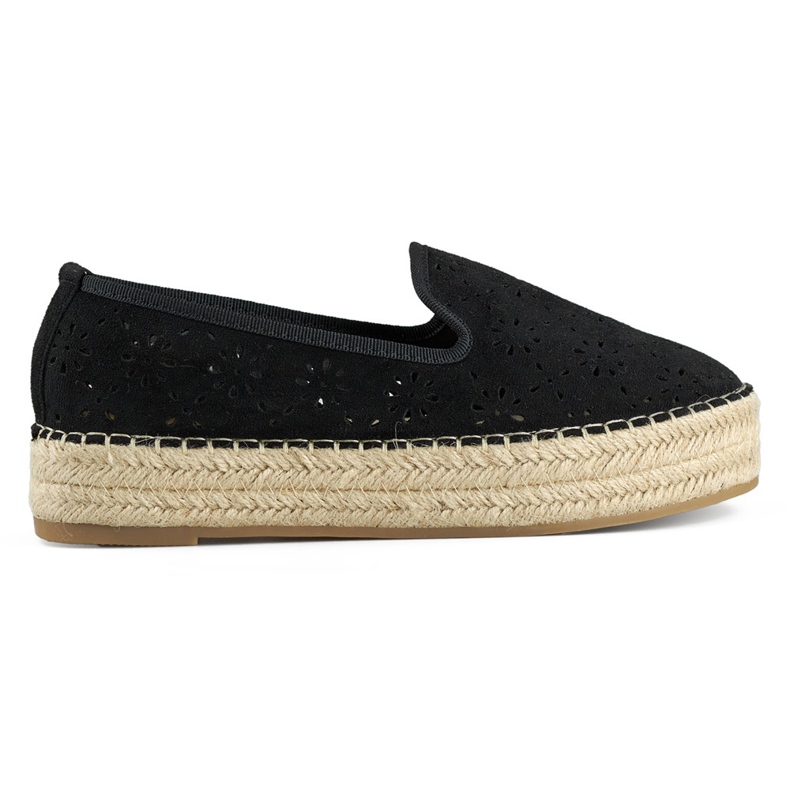 Ženske crne ažur espadrile s debelim potplatom od brušene kože crno