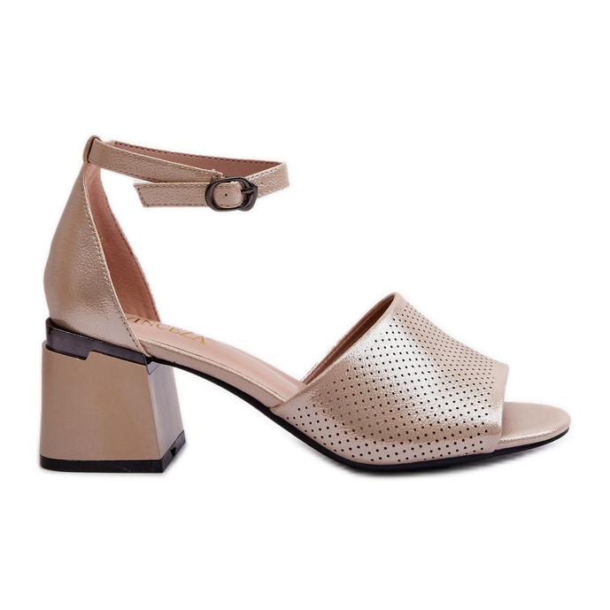 Vinceza Ženske sandale na visoku petu od eko kože, zlatne boje Horissa bež