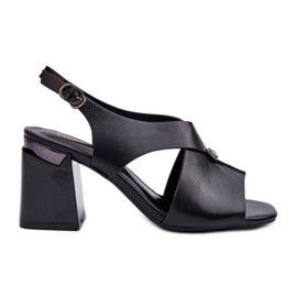 Vinceza Elegantne ženske sandale na visoku petu, eko koža, crna Asellesa