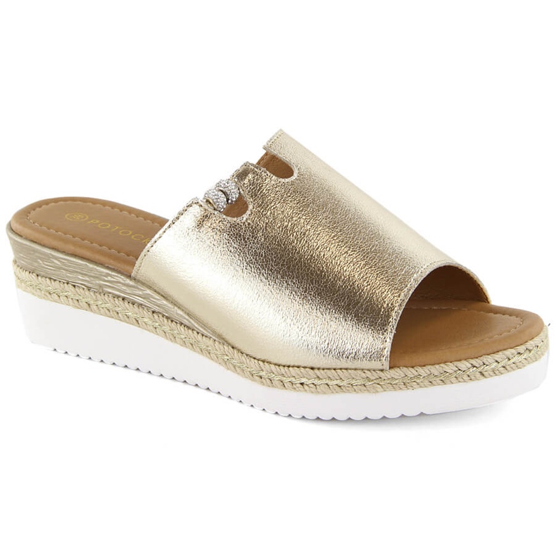 Ženske metalik zlatne sandale na klin Potocki 21005 zlatna