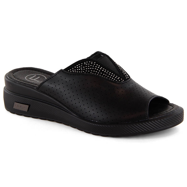 Crne kožne ženske sandale na wedge Filippo DK6146 crno