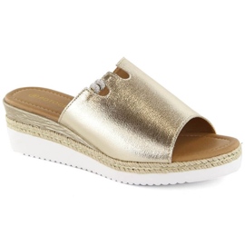 Potocki W WOL145A metalik sandale na klin, zlatne zlatni