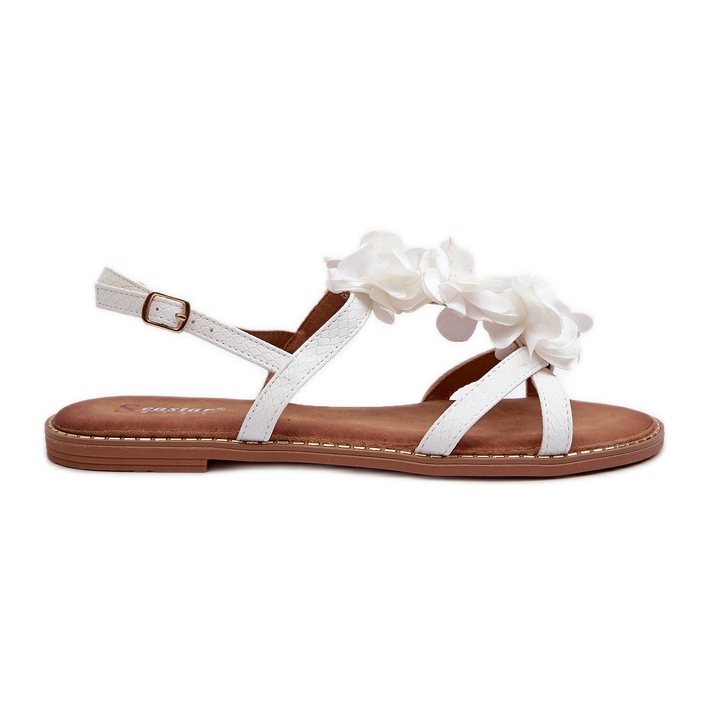 Ženske ravne sandale ukrašene cvijećem, bijele Abidine bijela