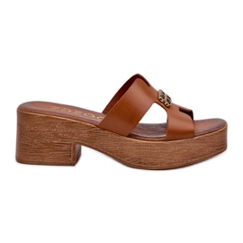 Zazoo 40412 Kožne elegantne ženske japanke sa zlatnim ukrasom, smeđe smeđa