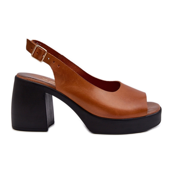 Zazoo 40376 Smeđe kožne sandale s masivnom visokom petom smeđa