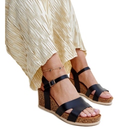 Gabera crne sandale na klin od pluta crna