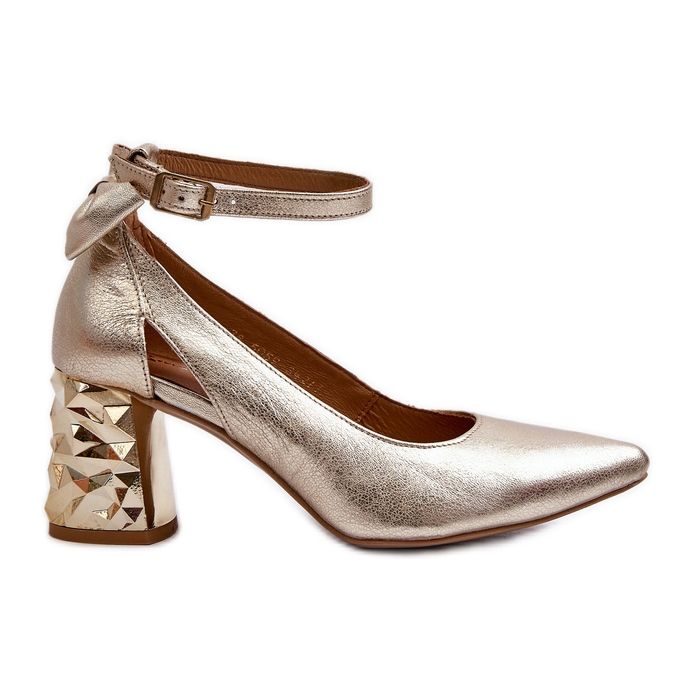 Kožne cipele s mašnom Maciejka 05059-25 zlatne zlatna