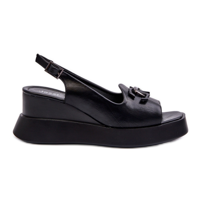 Jezzi Ženske sandale na platformu i tanku sa ukrasom, crne Janesca crno