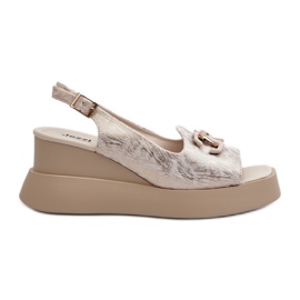 Ženske sandale na platformu i tanku sa zlatnim ukrasom Janesca