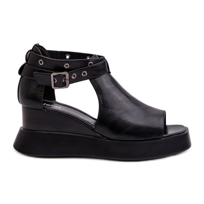 Jezzi Ženske sandale na platformu i wedge od eko kože crne hloeli crno
