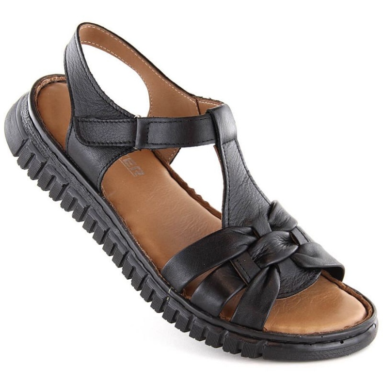 Kožne sandale na čičak Artiker W HBH78 crne crno