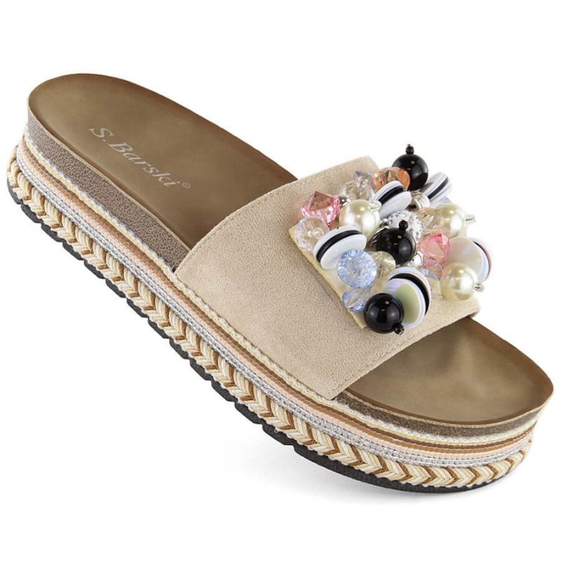 S.Barski W OLI260 bež japanke na platformu s perlicama