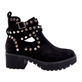 Ideal Shoes Ženske gležnjače od brušene kože s ukrasnim nitnama, crne crno