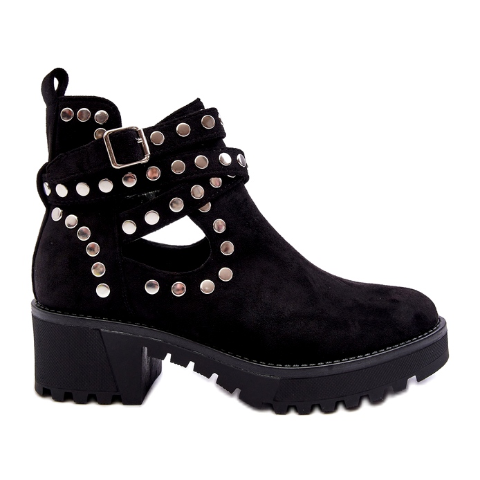 Ideal Shoes Ženske gležnjače od brušene kože s ukrasnim nitnama, crne crno