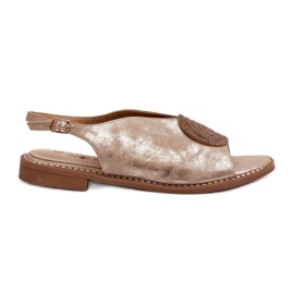 Ženske sandale s ukrasom na ravnu petu S.Barski KV24-057 Zlato zlatni