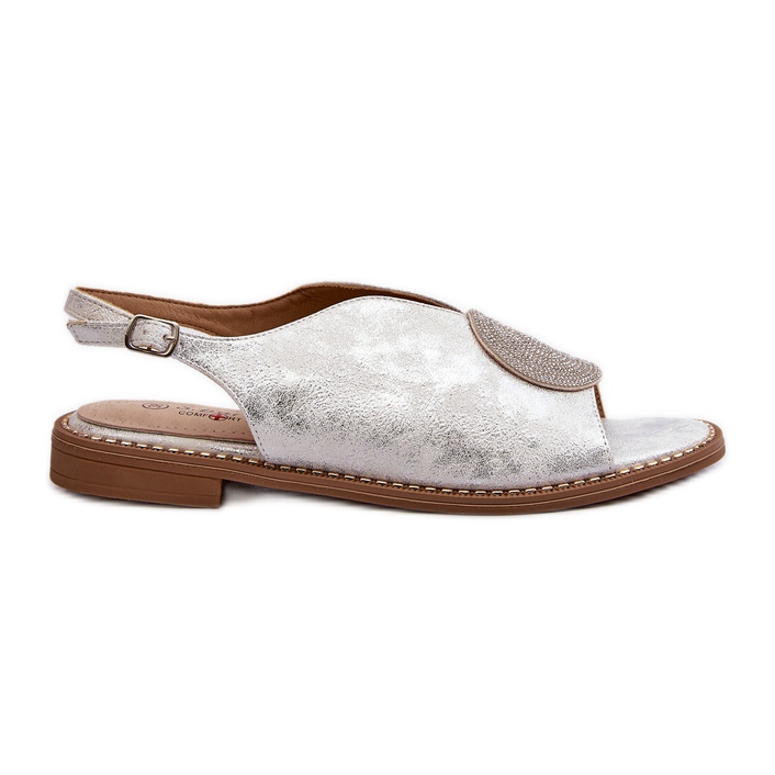 Ženske sandale s ukrasom na ravnu petu S.Barski KV24-057 Srebro