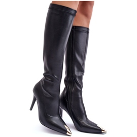 S.Barski MR870-59 Kožne čizme na visoku petu iznad koljena, crne crna