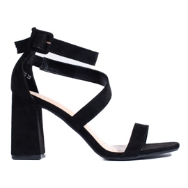 Crne ženske sandale od brušene kože na visoku petu crna