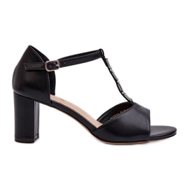 Ženske sandale na visoku petu s ukrasnim remenom, eko koža, crna Triavera
