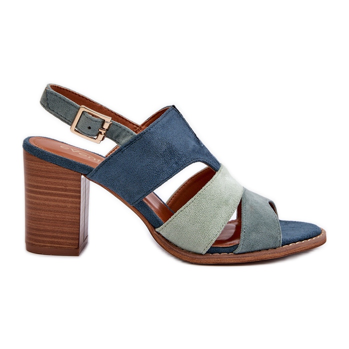 Ženske sandale od eko antilopa na visoku petu, Qutima plave boje plava