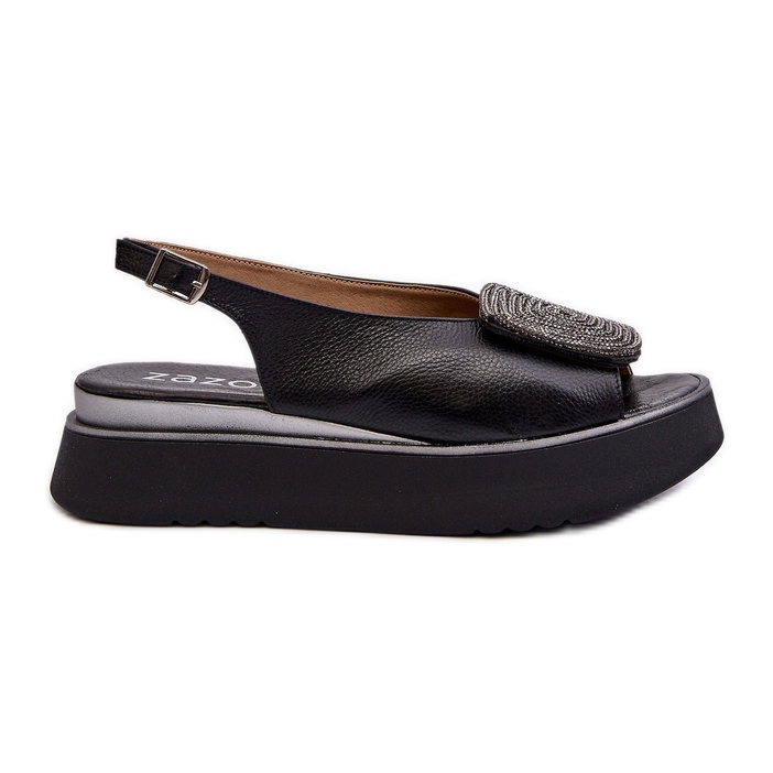 Zazoo 1786 Ženske kožne sandale na platformu s ukrasom, crne crno