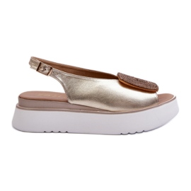 Zazoo 1786 ženske kožne sandale na platformu sa zlatnim ukrasima zlatna