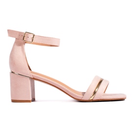 Ružičaste sandale na visoku petu od brušene kože ružičasta