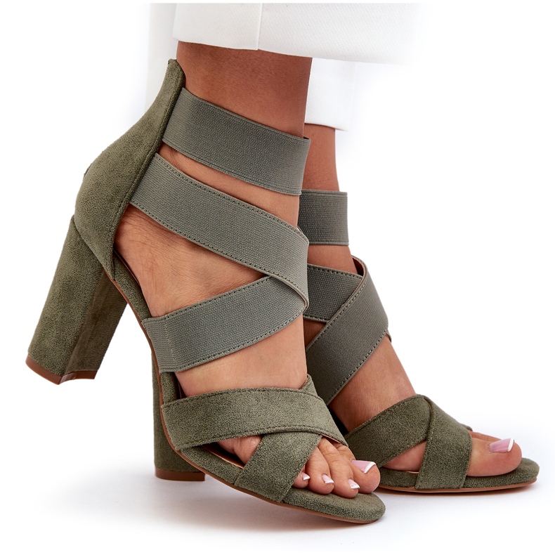 Ženske sandale na visoku petu s remenčićima, zelena Obissa