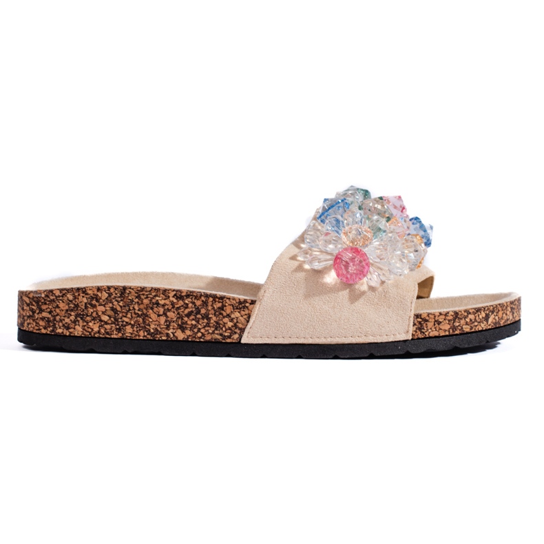 Ženske bež papuče od brušene kože