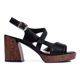 Crne sandale sa širokom petom marke Sergio Leone crna