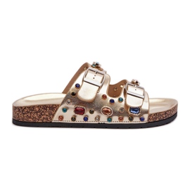 Ukrašene ženske japanke s kopčama S.Barski MY121 zlatne zlatni